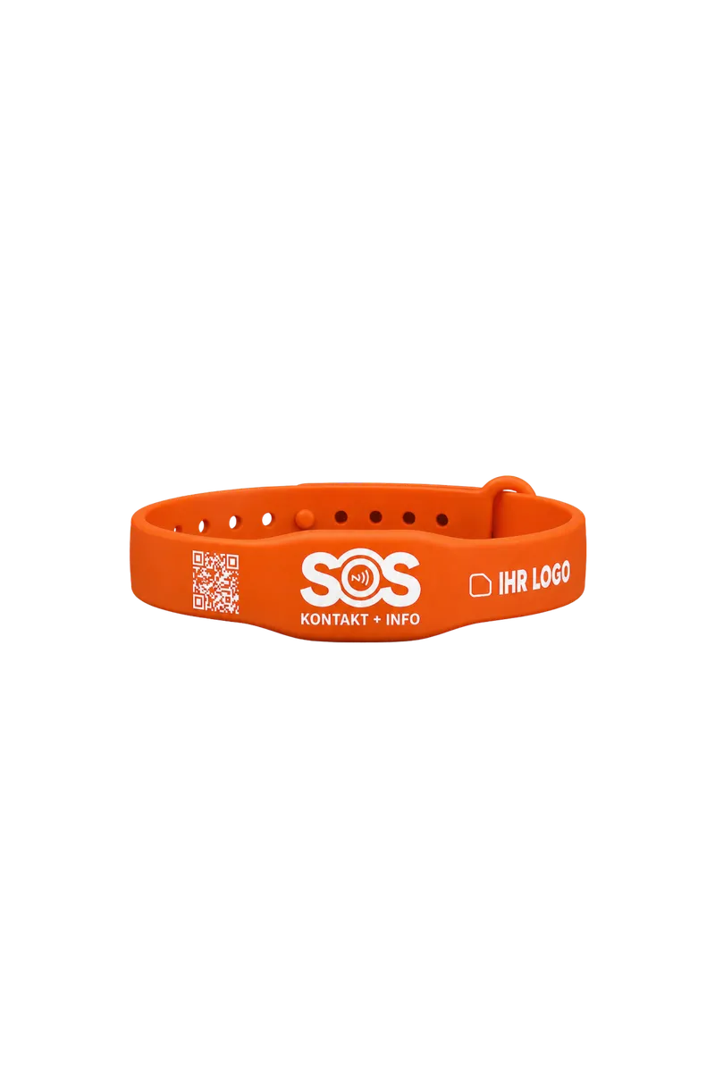 Bracelet SOS en silicone avec logo gravé au laser et QR code