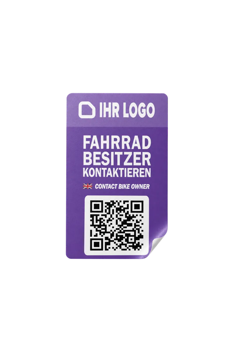Autocollant vélo avec logo client et QR code pour contacter le propriétaire du vélo