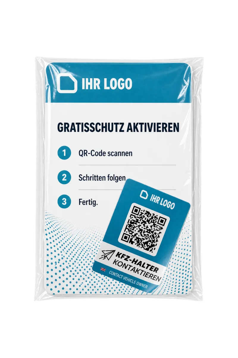 Autocollant auto et carte jointe emballés ensemble dans un sachet transparent