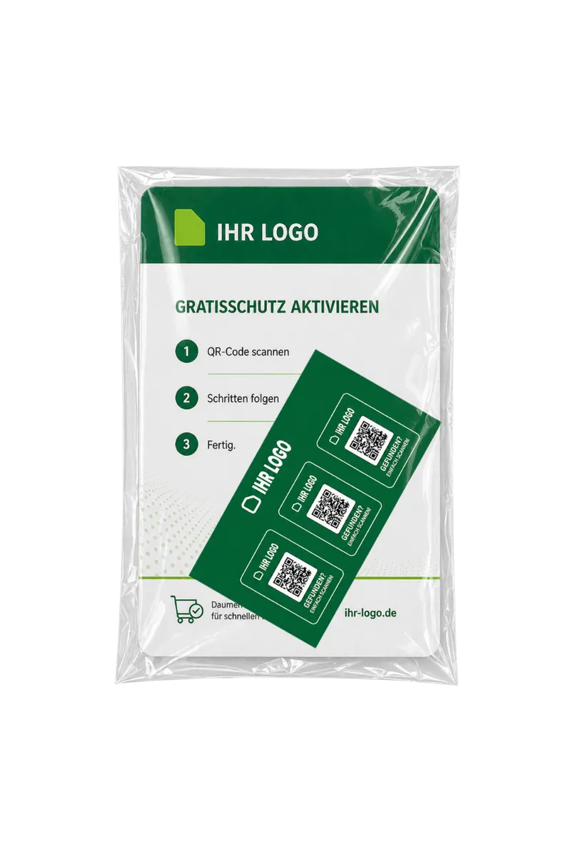 Planche d'autocollants et carte jointe emballées ensemble dans un sachet transparent