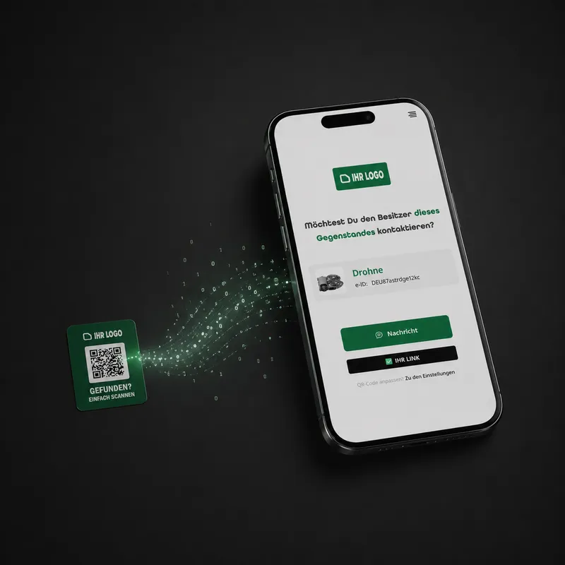 Anti-verlies sticker met bedrijfslogo en QR-code