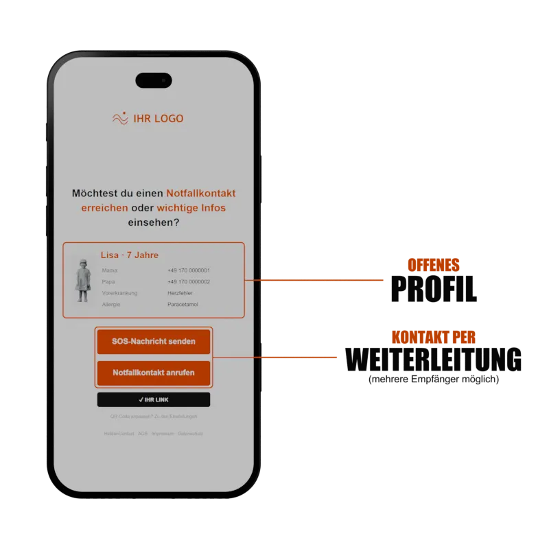 Le téléphone affiche le profil d'urgence numérique lors du scan du bracelet SOS
