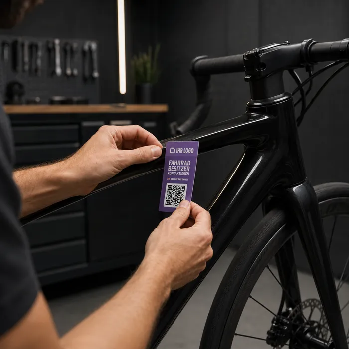 Fiets reclame sticker aanbrengen op fietsframe