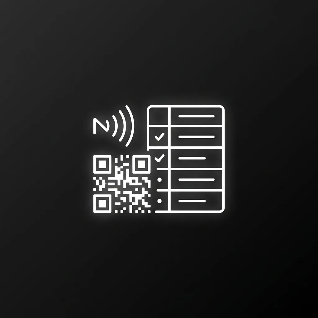 Représentation abstraite d'un QR code, d'un symbole NFC et d'une liste de liens d'activation individuels