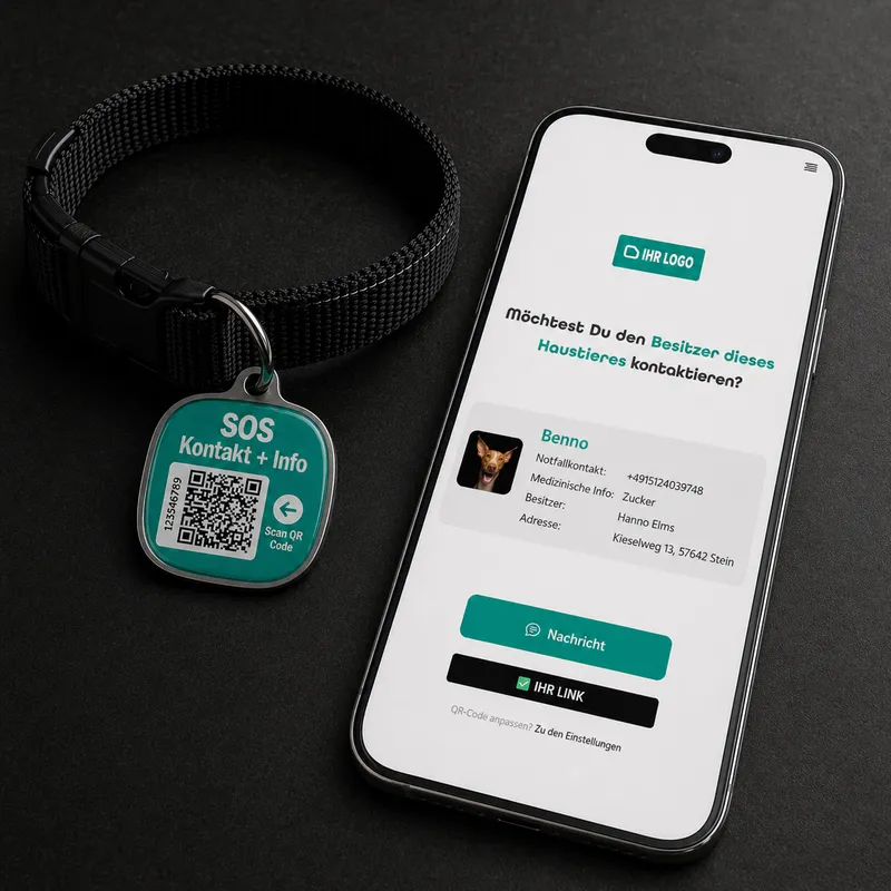 Profil d'urgence numérique sur le smartphone après le scan du médaillon SOS pour animal