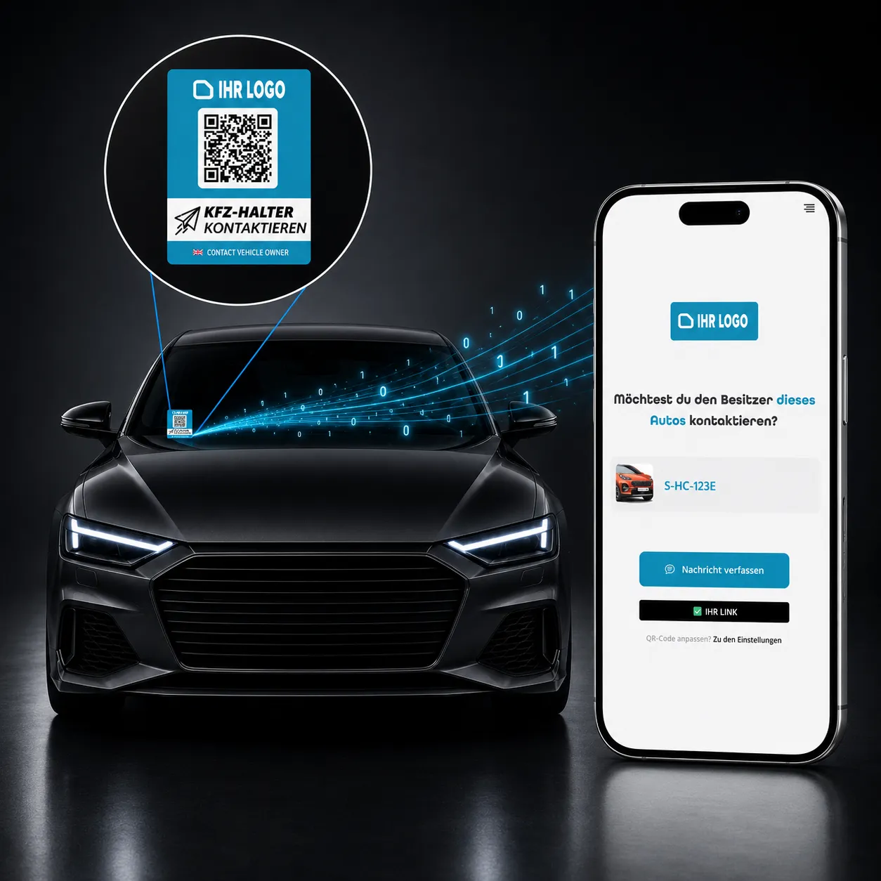 Adesivo veicolo con logo personalizzato e QR-code sul vetro dell’auto