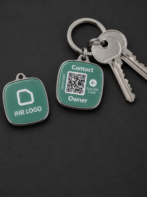 Schlüsselanhänger mit BrandTag und QR-Code