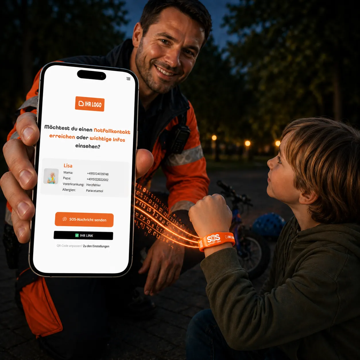 Sanitario con pulsera SOS con perfil de emergencia